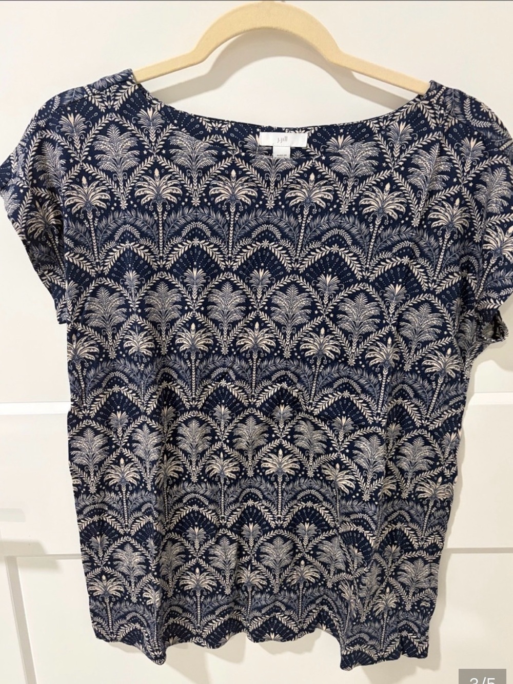 J. Jill Navy and Cream Boat-Neck Buttoned-Back Tee XS - Picture 3 of 5